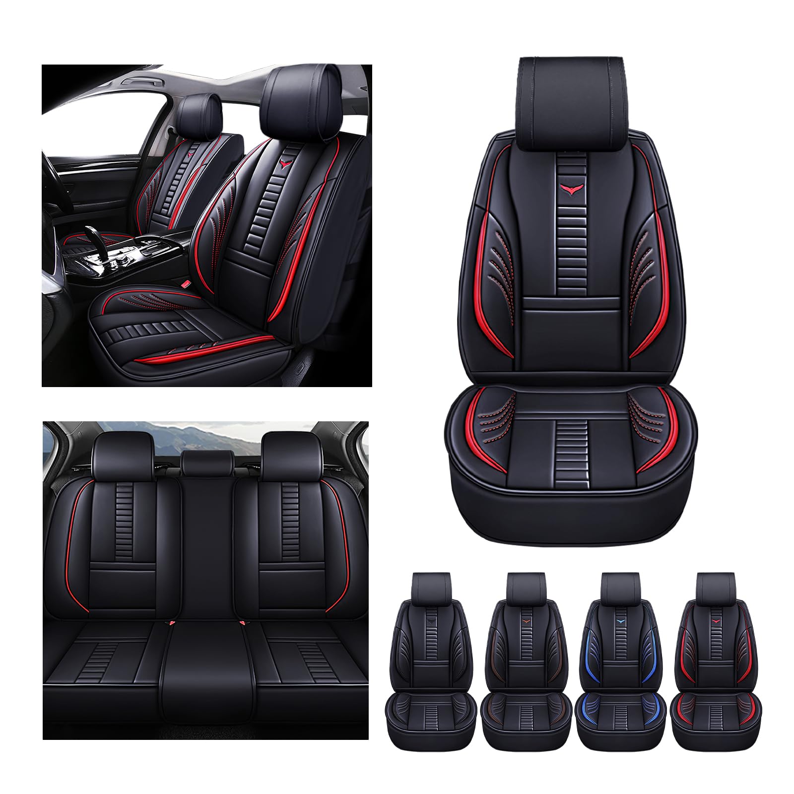 Niscarda Upgraded Full Set Pickup Seat Covers for Tacoma 2007-2025, Automotive Seat Cover Accessories Anti-Slip & Wear-Resistant 3D Protection (Black-red)