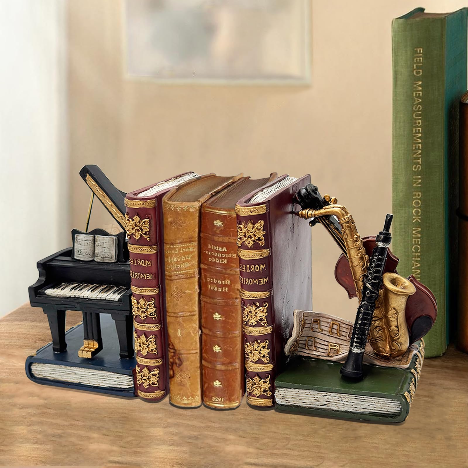 Vintage Musik Dekorative Buchstützen, Violine Klavier Buchstützen, Einzigartige Hochbelastbare Harz Buchstützen für Bücher, Regale, Heim Büro Dekorationen, Geschenk für Musikliebhaber