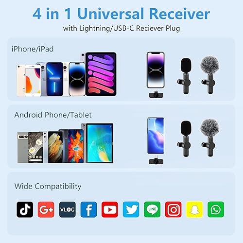 Miniatura 3 de Micrófono Lavalier inalámbrico para iPhone iPad Android, micrófono Lavalier profesional inalámbrico para iphone&UAB-C, micrófono de solapa con