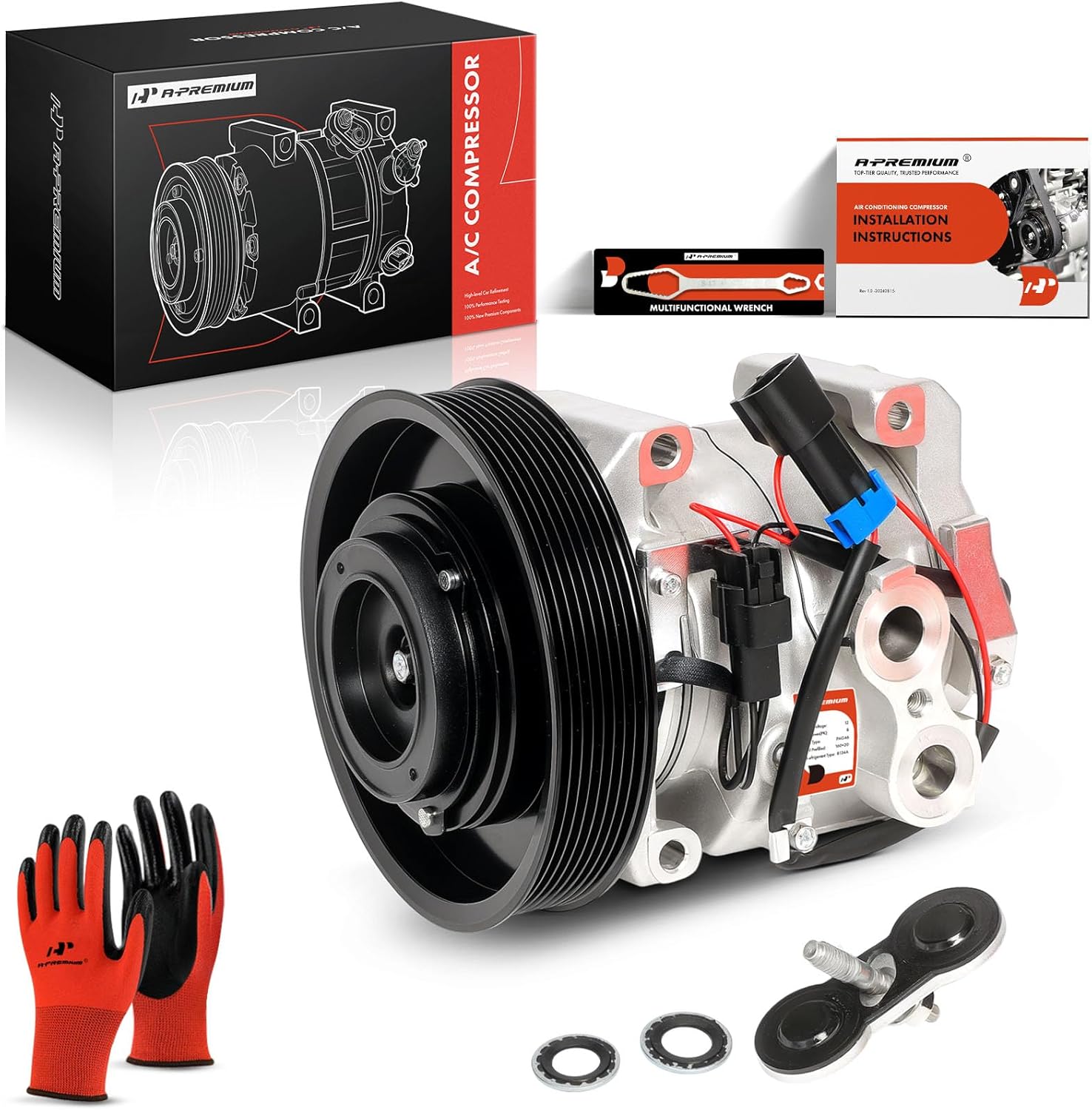 A-Premium Air Conditioner AC Compressor with Clutch Compatible with Freightliner Cascadia 2011-2019, with 10S15C Compressor, with 8-Groove 163mm Pulley