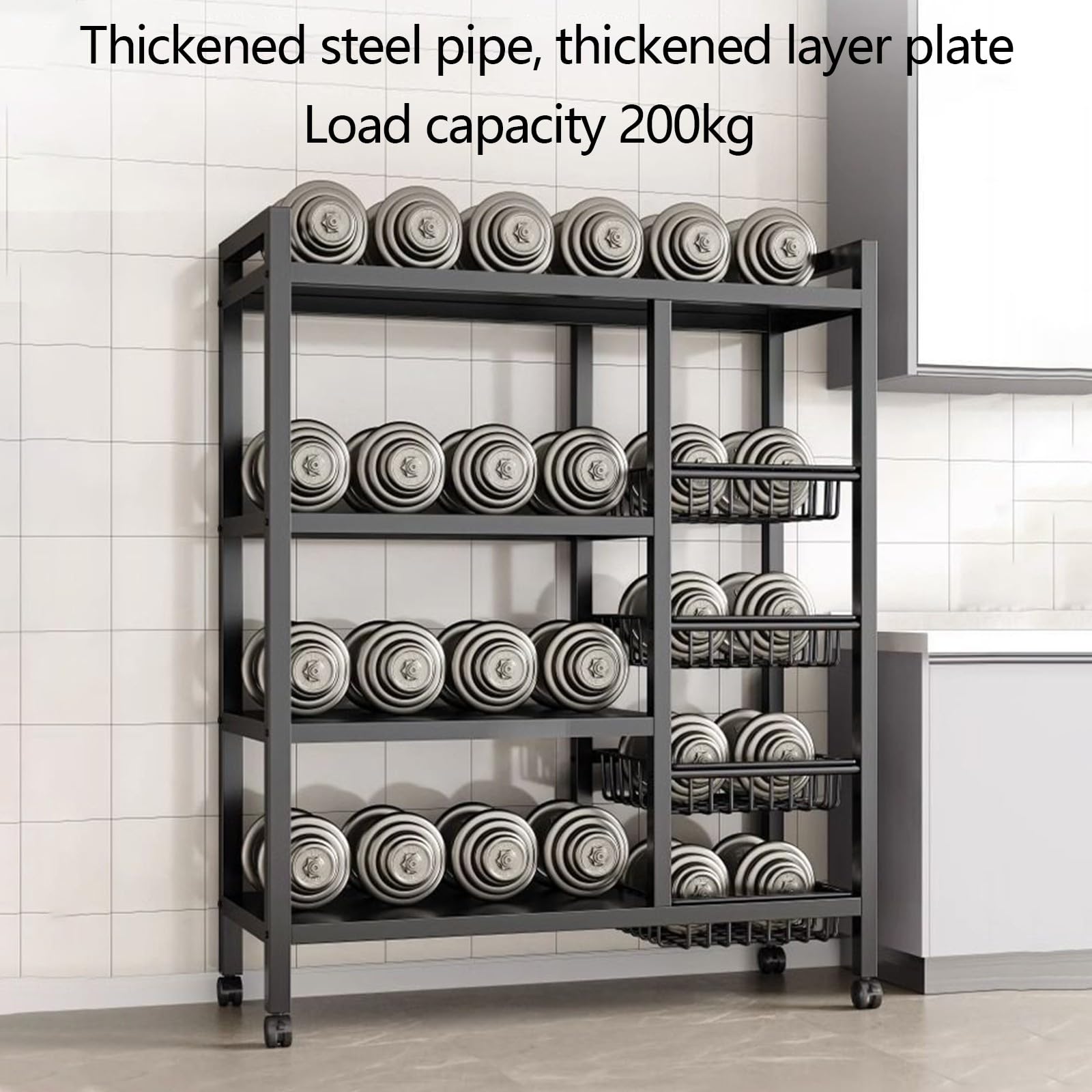 Metallregale für Küchen – 4 Etagen Robustes Lagerregal mit Rollen, 200 kg Tragkraft, rutschfeste Füße, perfekt für Garage, Büro oder Bücherzimmer, 80 x 32 x 135 cm