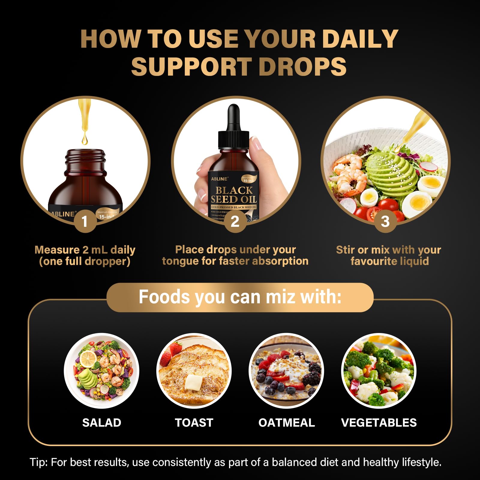 Black Seed Oil 15-in-1 Liquid Drops with Nigella Sativa, Fish Oil, Krill, Cod Liver, Algae DHA, Flaxseed, Pumpkin, MCT, Garlic, Oregano, – Omega 3 6 9 Supplement for Immune, Heart & Brain – 4 fl oz — Amazon image 3