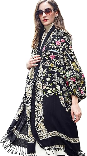 DANA XU Bufanda de manta pashmina extra grande de lana merina 100% para mujer, chal de cachemira para viajes, bufanda floral para otoño e invierno