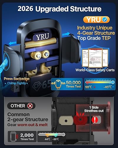 Miniatura 7 de YRU Soporte para teléfono de coche más seguro y resistente mejorado, brazo flexible 【Succión giratoria de 360° y nunca bloquea la vista】Soporte de