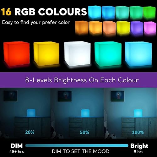 Miniatura 7 de Cubo de luz LED recargable de 6 pulgadas, 16 colores cambiantes Tesseract cubos de luz con control remoto, lámpara de humor LED cósmica regulable,