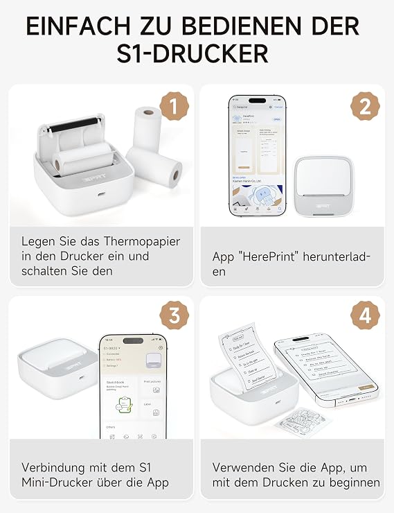 iDPRT Mini Printer with 1 Roll Sticker Paper Thermal Printer for Study Notes Pictures DIY Labels Portable Sticker Printers Efficient and Fast