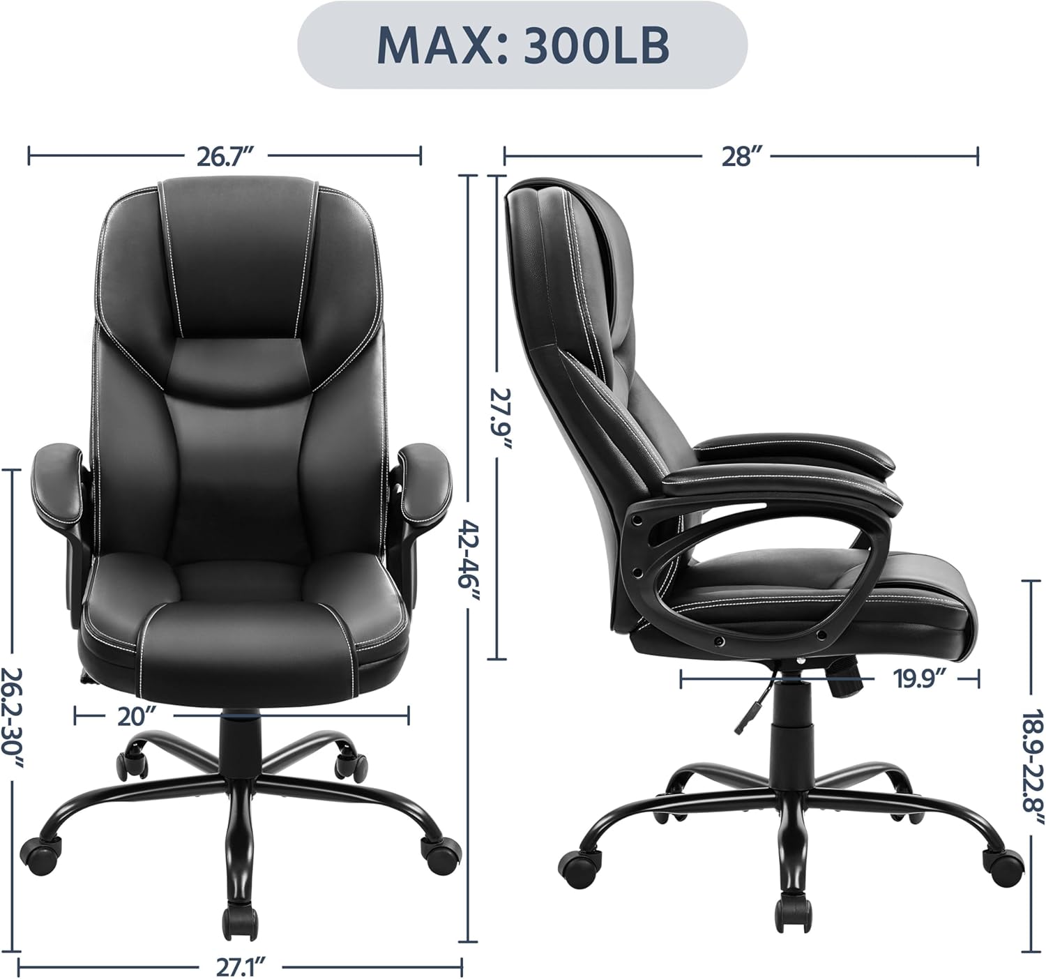 Dimensions diagram for Yaheetech Executive Office Chair.