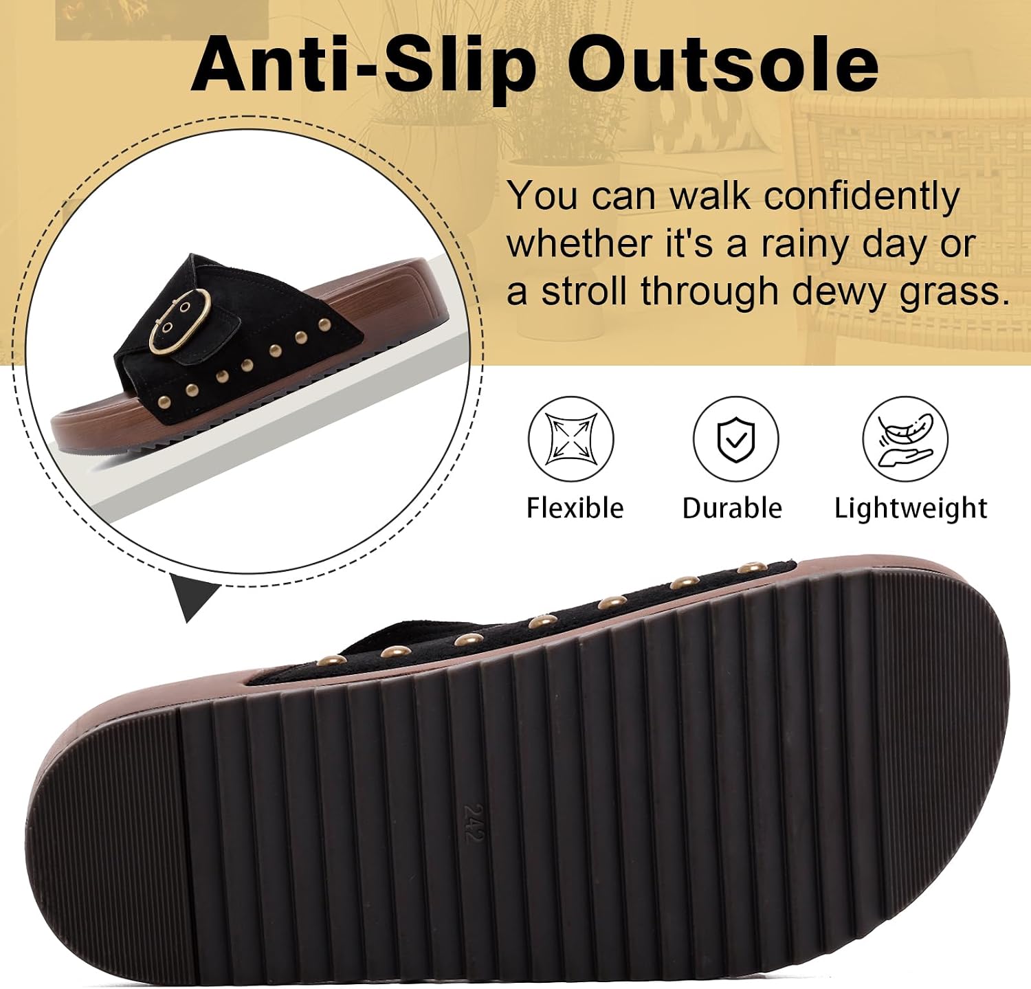 Platform Sandals Womens Slides Arch Support Wedge Sandals for Women Comfortable Adjustable Buckle Thick Sole Chunky Slides Lightweight Open Toe Slip On Studded Summer Shoes Beach Daily Walking