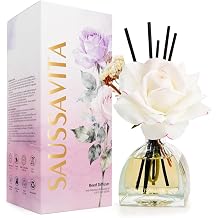 Reed Diffuser Set Jasmine Lily Scent with 10 Sticks & Rose Flowers Decor, 250ml Flower Diffusers for 140 Days, Home Fragrance Air Freshener Long Lasting for Bedroom Bathroom, Living Room Office