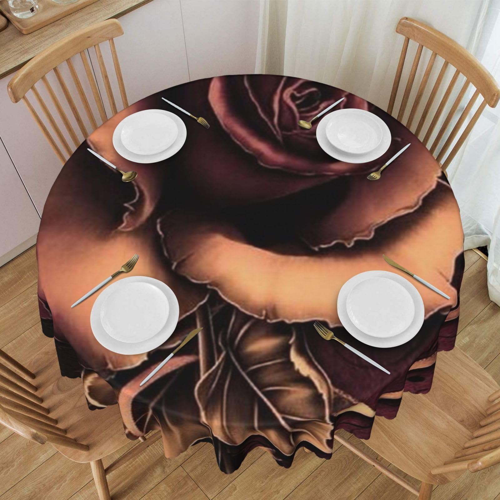 DCEHGEW 60 In Round Tablecloth with Lace, gothic Rose Printed Oilproof & Washable Fabric Picnic Table Cloth Table Covers