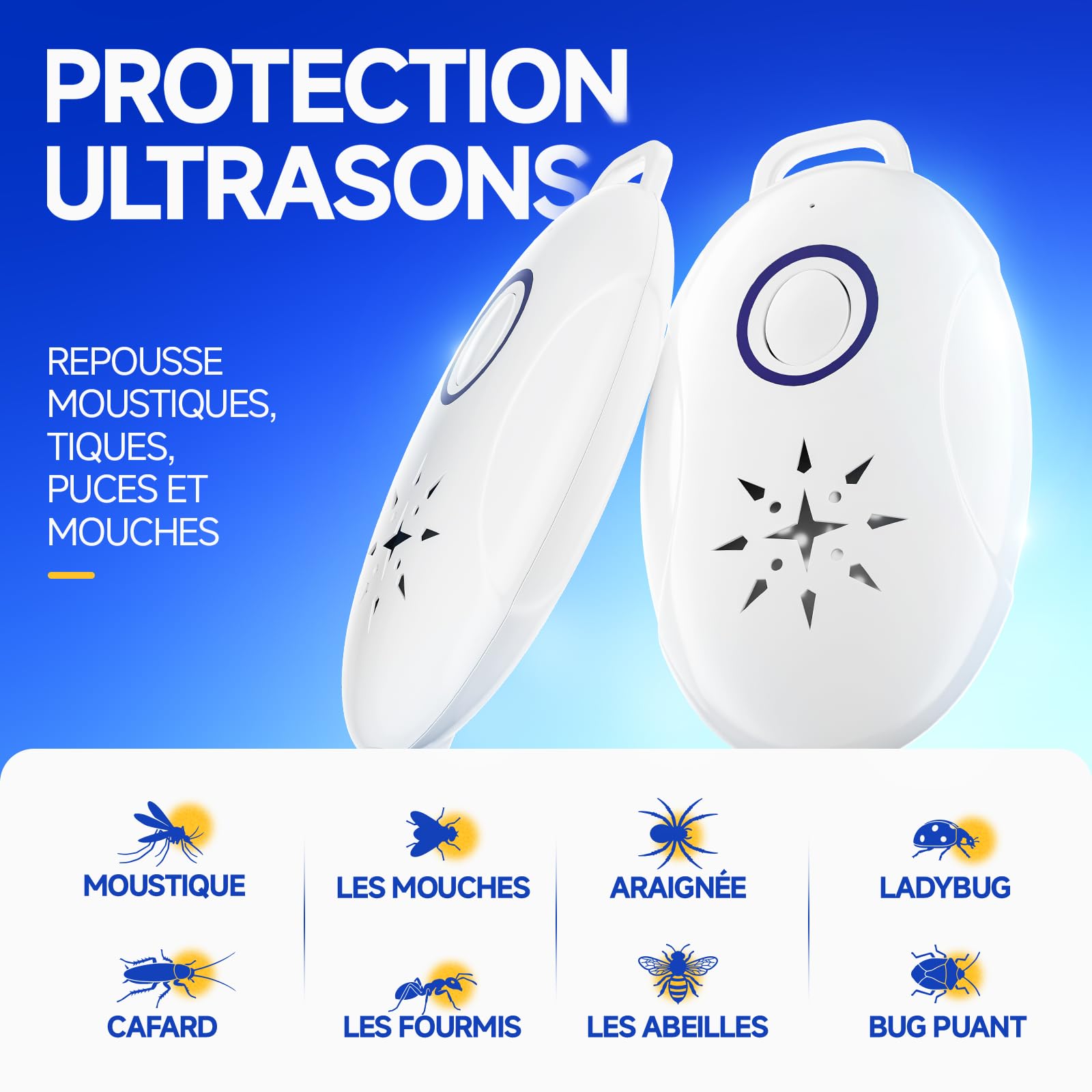 Répulsif À Ultrasons 4 Pack - Anti Moustique Ultrason Portable Rechargeable Électronique USB De Charge Le Camping Extérieur/Intérieur Contre Les Insectes Anti, Fourmis, Araignées