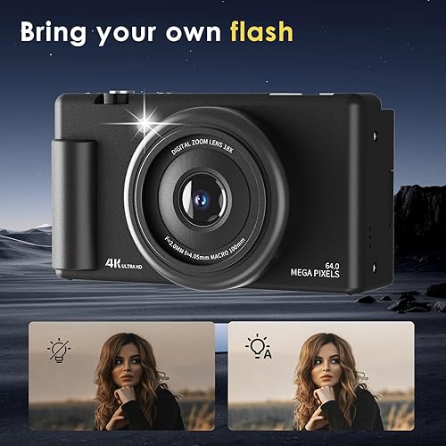 Miniatura 4 de Cámara digital 4K para fotografía de 64 megapíxeles, cámara de vlogging para video de YouTube, pantalla giratoria de 2.8'' y 270°, cámaras de viaje,
