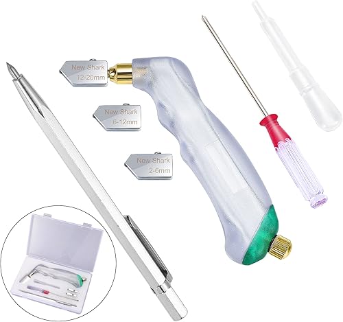 NewShark Cortador de vidrio con empuñadura de pistola (0.079-0.787 pulgadas), agarre ergonómico, herramientas de corte de vidrio de carburo de