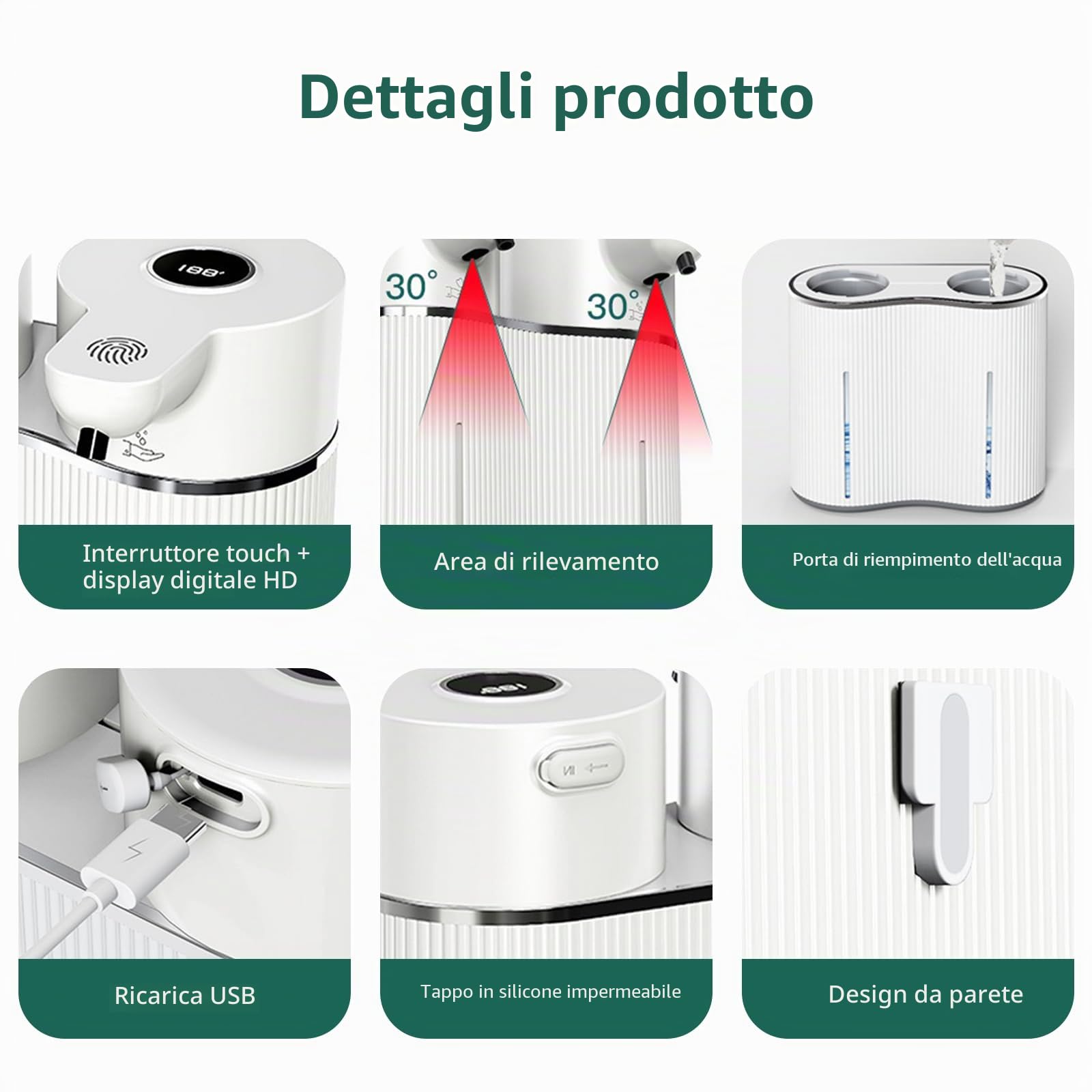 Dispenser automatico di sapone doppio Touchless Schiuma Dispenser di sapone liquido 4 livelli regolabile Smart Soap Dispenser per bagno Cucina Ufficio Hotel Sapone per piatti