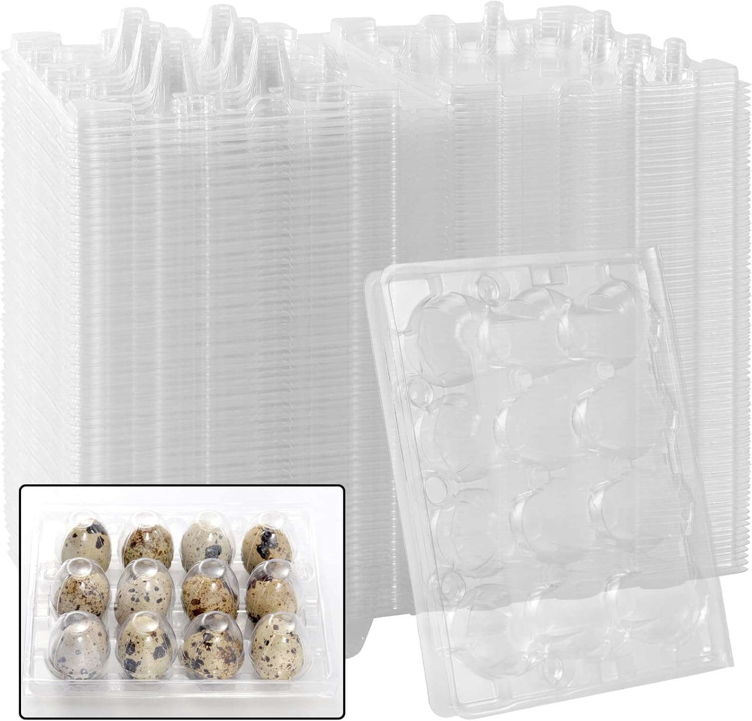 KEILEOHO 150 Pack 12 Grids Quail Eggs Cartons Bulk, Clear Quail Egg Dispenser Holder Case, PVC Stackable Quail Egg Trays Bulk Storage Box for Small Eggs, Pheasant, Pigeon, Grouse