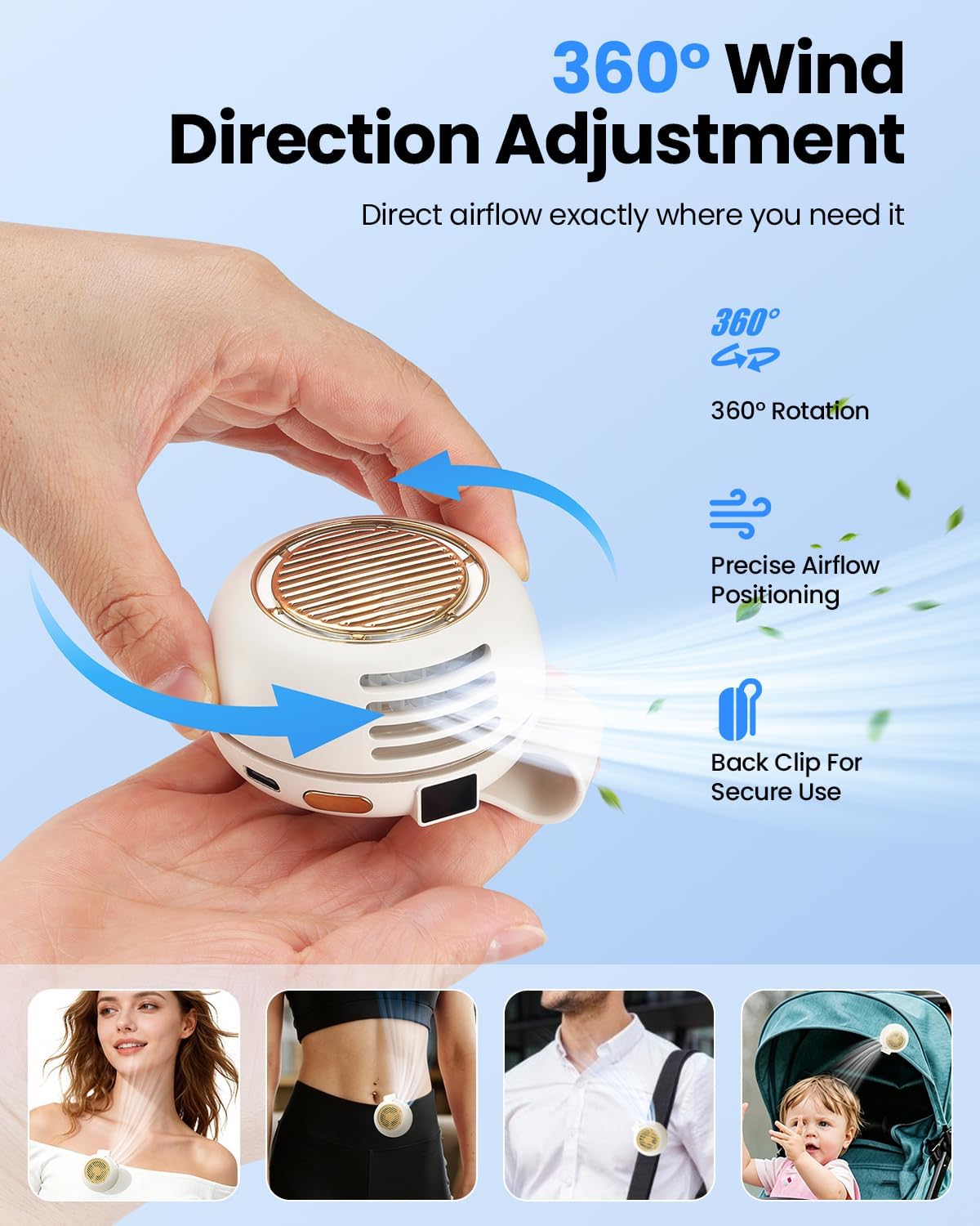 UNIWA Portable Silent Mini Bladeless Fan Clip On, 5 Speeds- Apricot image 2