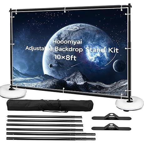 Backdrop Banner Stand: 10 x 8 ft Heavy-Duty Display Stand with Adjustable...