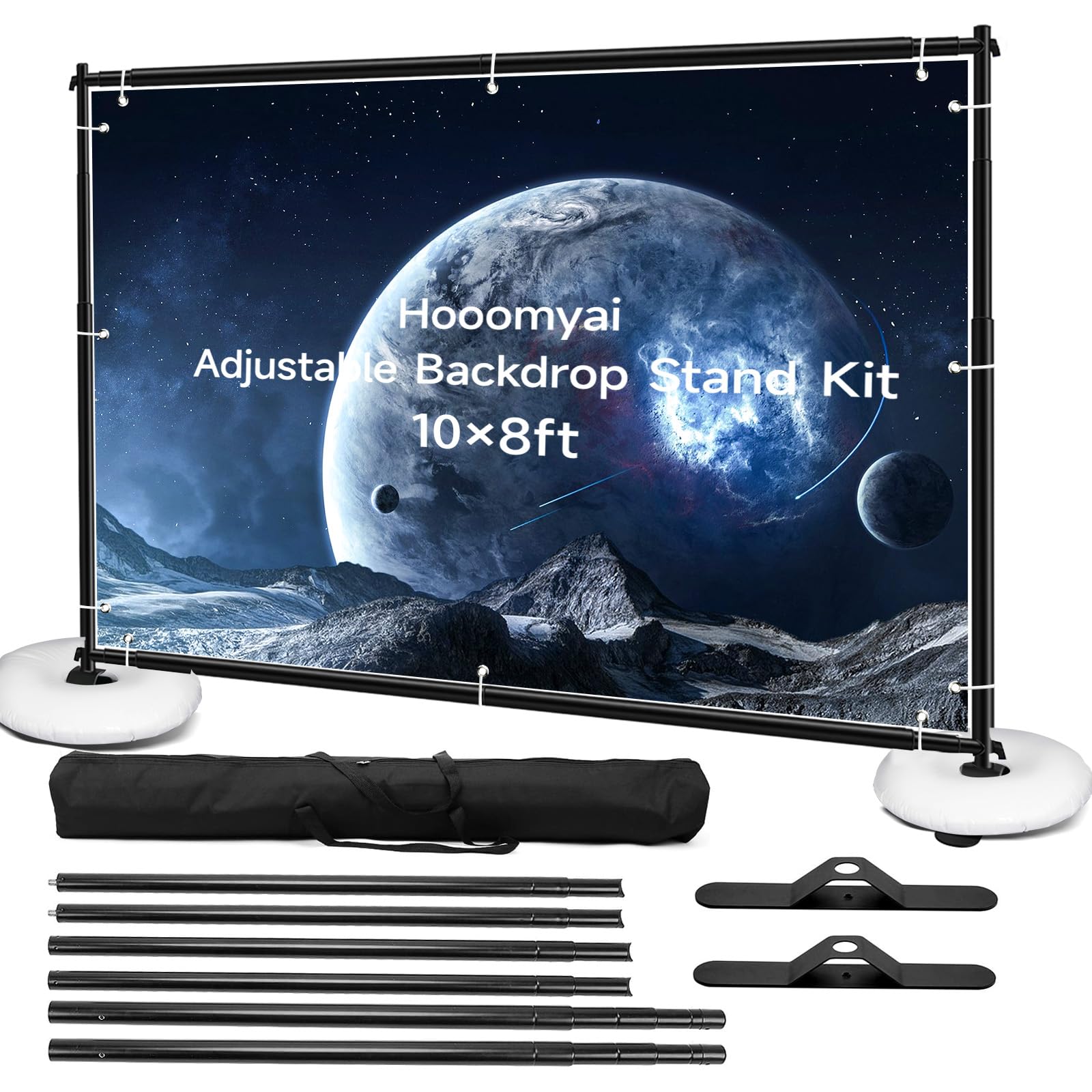 Photo 1 of Backdrop Banner Stand 10 x 8 Ft Adjustable Height Display Heavy Duty Background Stand For Wedding Photo Parties Trade Show Birthday Party,with 2 Strengthen Crossbars,2 Water Bag