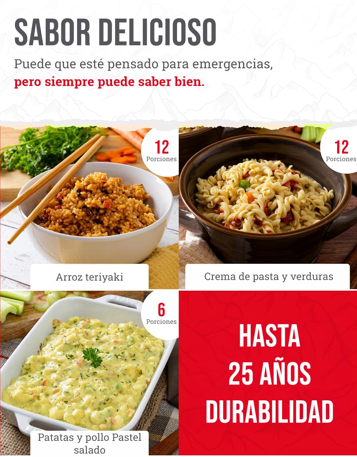 ReadyWise, 60 raciones, desayuno, comida y cena, bolsa seca Grab & Go, liofilizado, hasta 25 años de vida útil, alimentos de emergencia