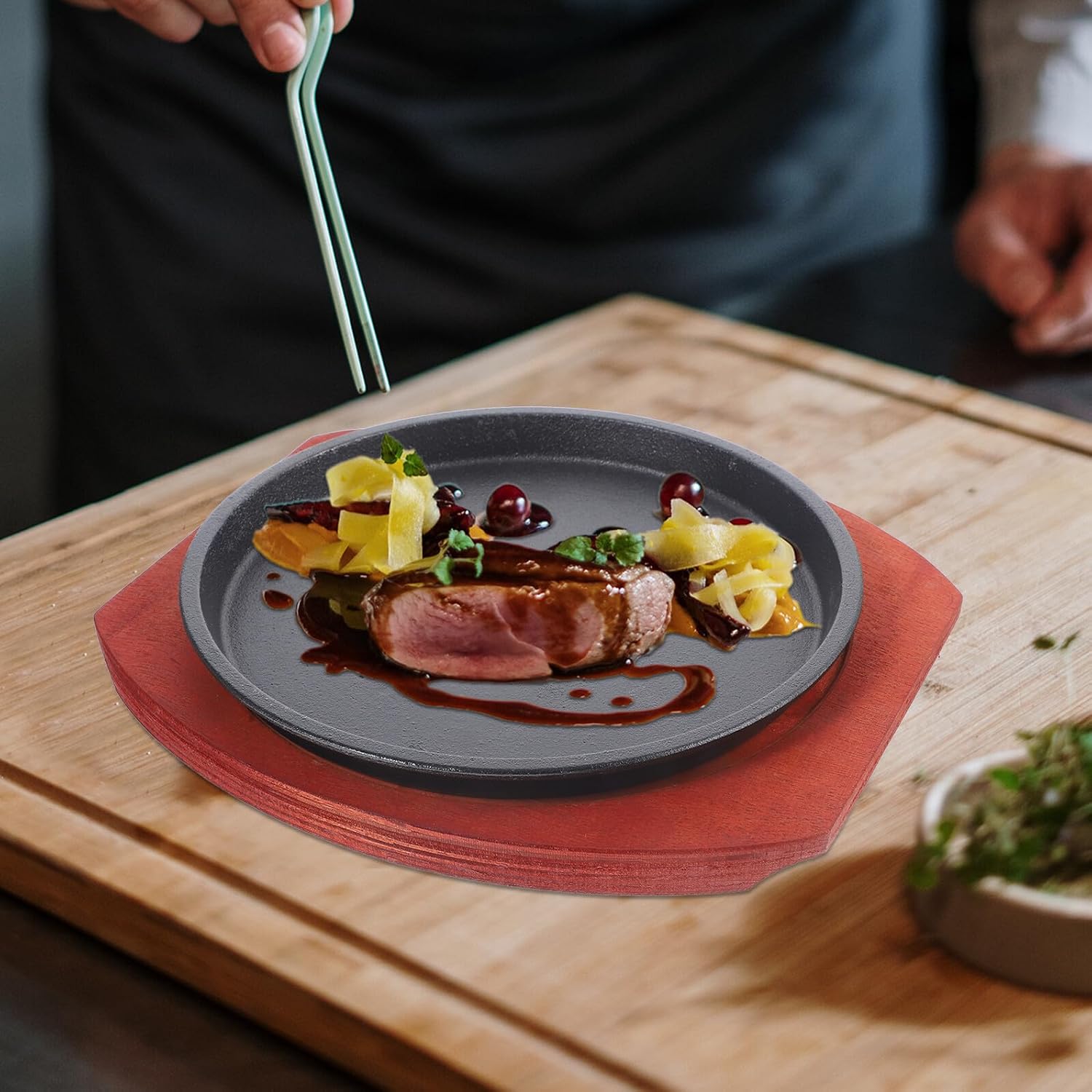 DOITOOL Nonstick 22cm round Teppanyaki Grill Pan Wear-resistant Steak Cooking Pan for Home Barbecue and Roasting