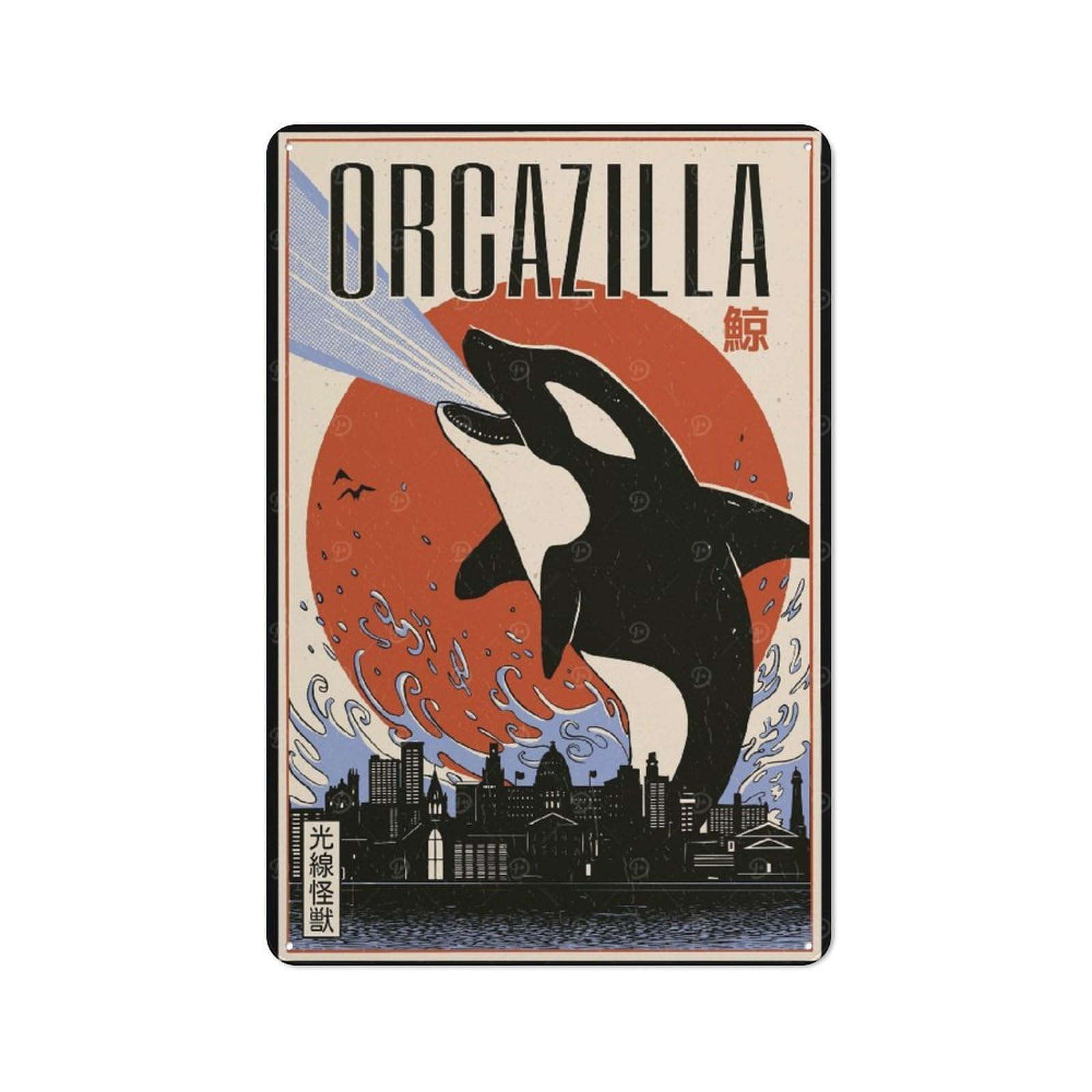Junmoney Orcazilla 30X20cm Industrial-Style Tin Sign With For Hallway Wall, A Metal Wall Feature For A Newly Arranged Hallway