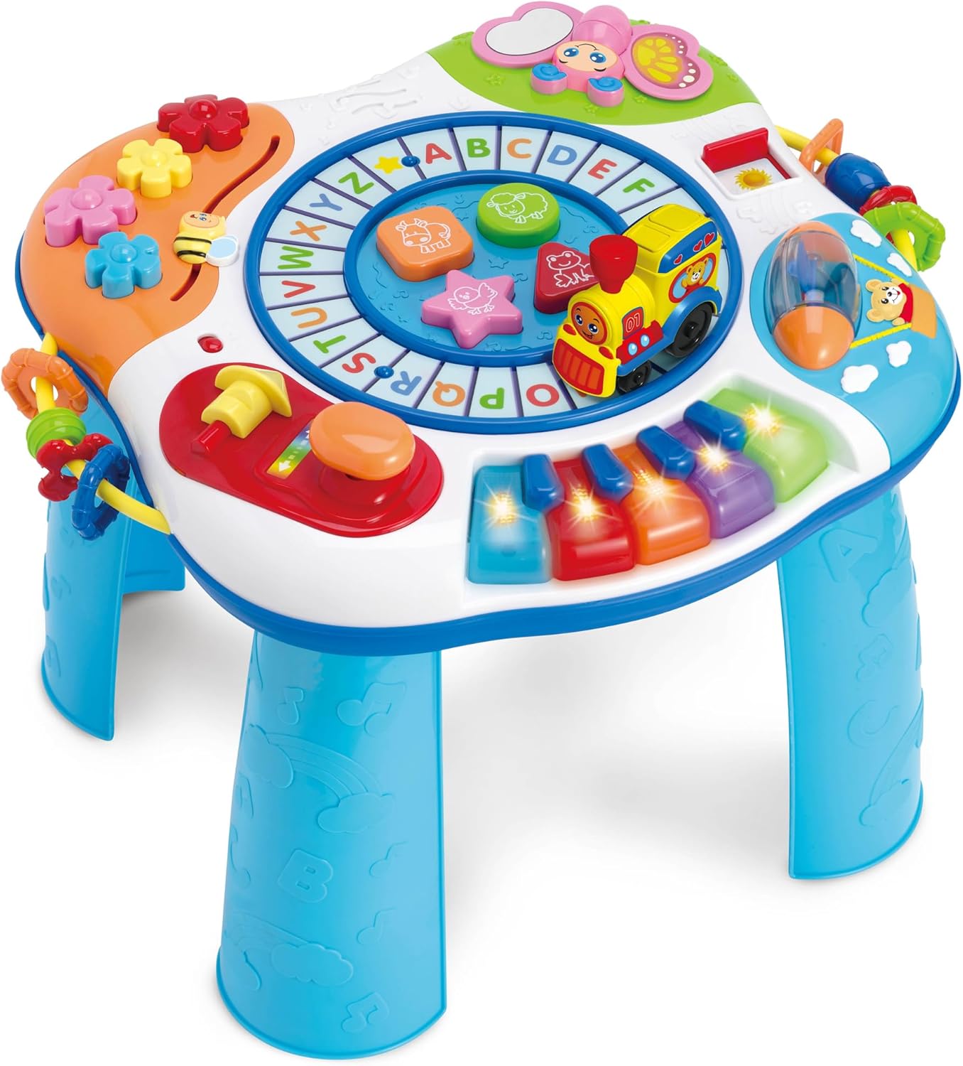 winfun Letter Train & Piano Activity Table Interactive Learning Toy for Toddlers (12+ Months) – Alphabet Track, 5-Note Keyboard, Sound Effects, Detachable Legs for Stand-Up or Floor Play
