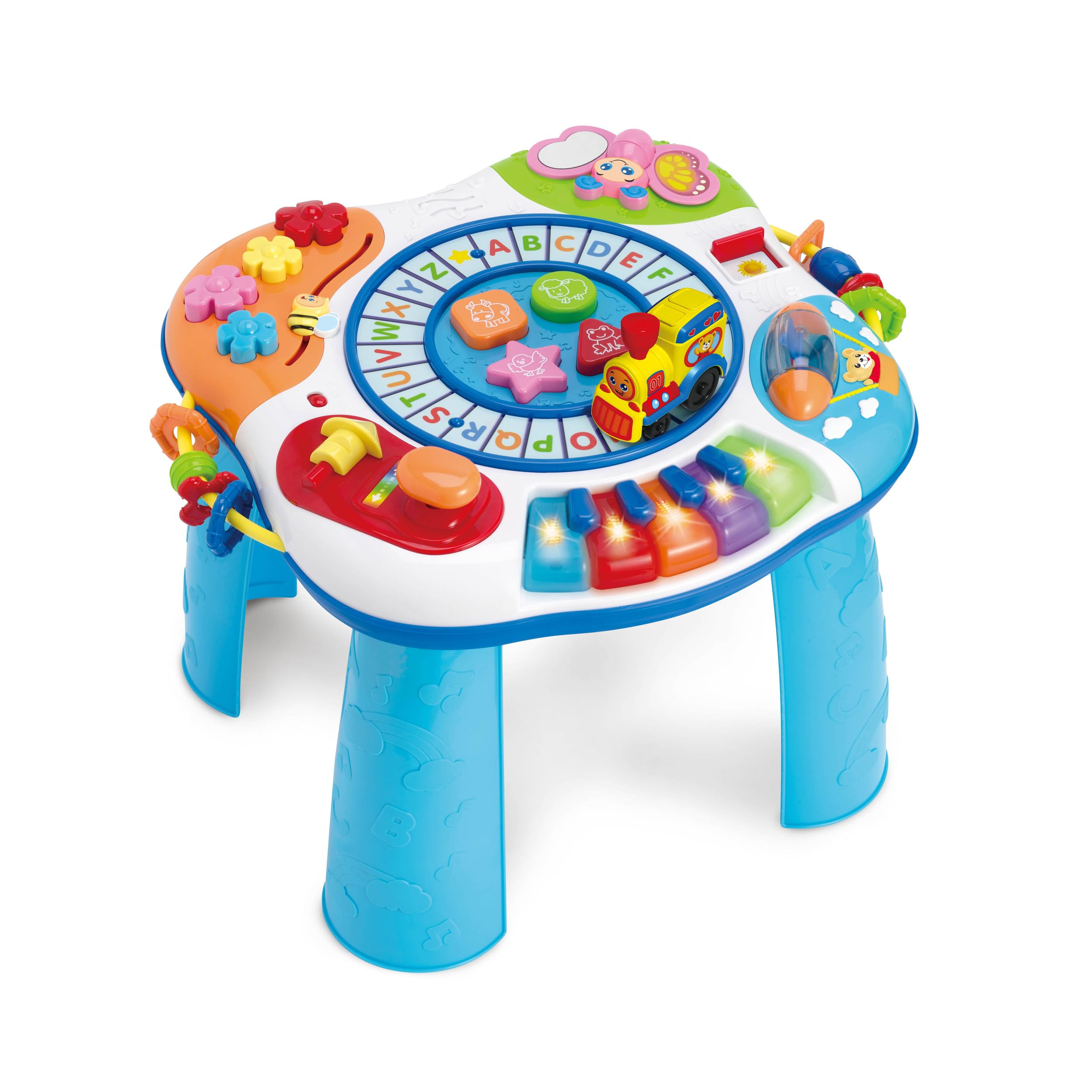 Letter Train & Piano Activity Table Interactive Learning Toy for Toddlers (12+ Months) – Alphabet Track, 5-Note Keyboard, Sound Effects, Detachable Legs for Stand-Up or Floor Play