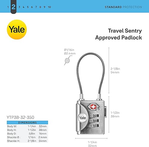 Miniatura 4 de Yale Paquete de 2 cerraduras de equipaje aprobadas por la TSA con combinación para viajes, mochila, maleta y accesorios de acero