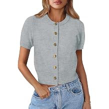 Kistore Womens Summer Casual Short Sleeve Sweater Cardigan Button Down Crew Neck Knitted Crop Cardigan Tops