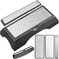 Diamond Sharpening Stone Set & Knife Sharpener Whetstone Kit, Double-Sided 400/1000 Grit Plate with Non-Slip Base & Angle Guide, Portable 3000 Grit Honing Tool for Kitchen Ceramic Knives