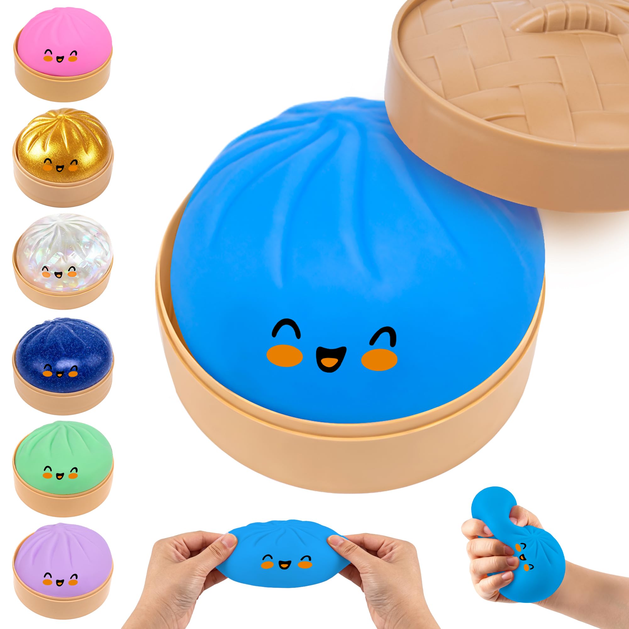 Glitter Dumpling Squishy Toy, Soft Squeeze Sensory Toys for Stress Relief and Anxiety, Stocking Stuffers Viral Squishy Dumpling Toy Fidget Toys for Kids 3+ and Adults