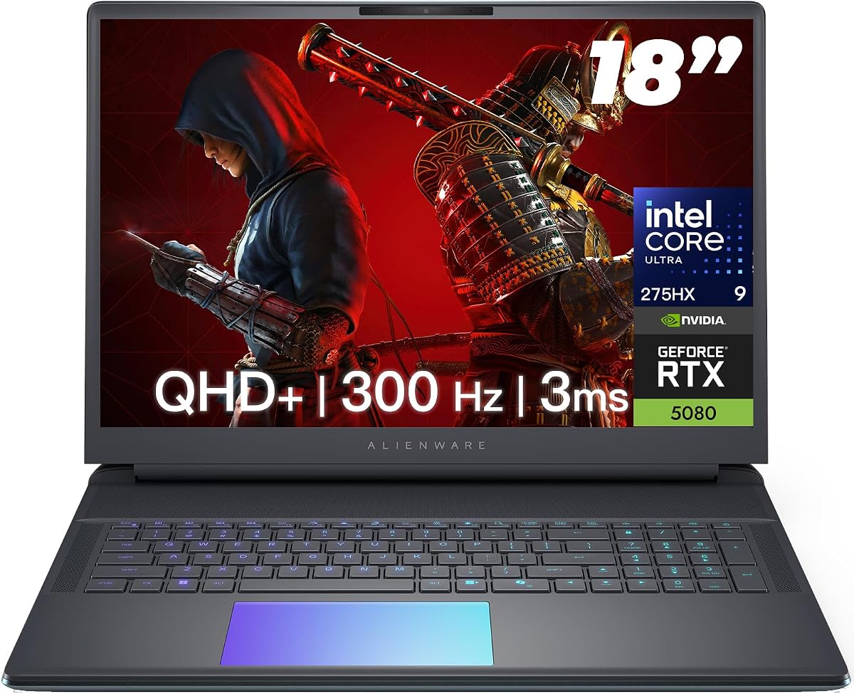 Laptop para juegos Area-51 de 18 pulgadas - GeForce RTX 5080 16 GB GDDR7 • 18" QHD+ 300 Hz • Intel Ultra 9 275HX • Iluminación AlienFX RGB • Wi-Fi 7 • Ai NPU • Refrigeración por ventilador cuádruple, Win 11PRO (64 GB DDR5, 8 TB SSD)