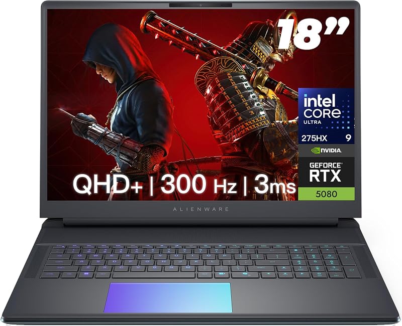 Laptop para juegos Area-51 de 18 pulgadas - GeForce RTX 5080 16 GB GDDR7 • 18" QHD+ 300 Hz • Intel Ultra 9 275HX • Iluminación AlienFX RGB • Wi-Fi 7 • Ai NPU • Refrigeración por ventilador cuádruple, Win 11PRO (64 GB DDR5, 8 TB SSD)