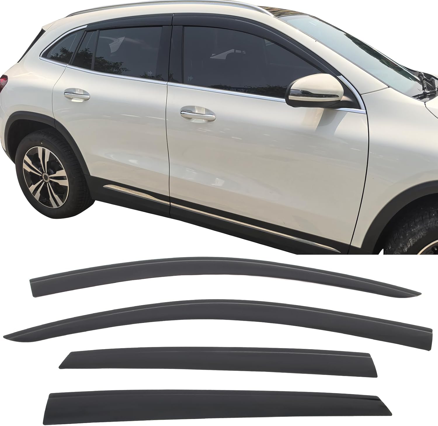 IKON MOTORSPORTS Tape on Low Profile Window Visors, Compatible with 2021-2026 Benz H247 GLA-Class, Acrylic Smoke/Tinted Rain Guards, Side Window Wind Deflectors 4PCS