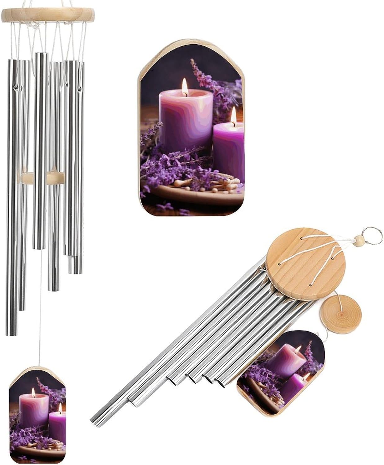 Outdoor Wind Chimes, Purple Lavender with Candles Printed Wind Chimes,Simple Wind Chimes,Curtain Wind Chimes for Home Decoration