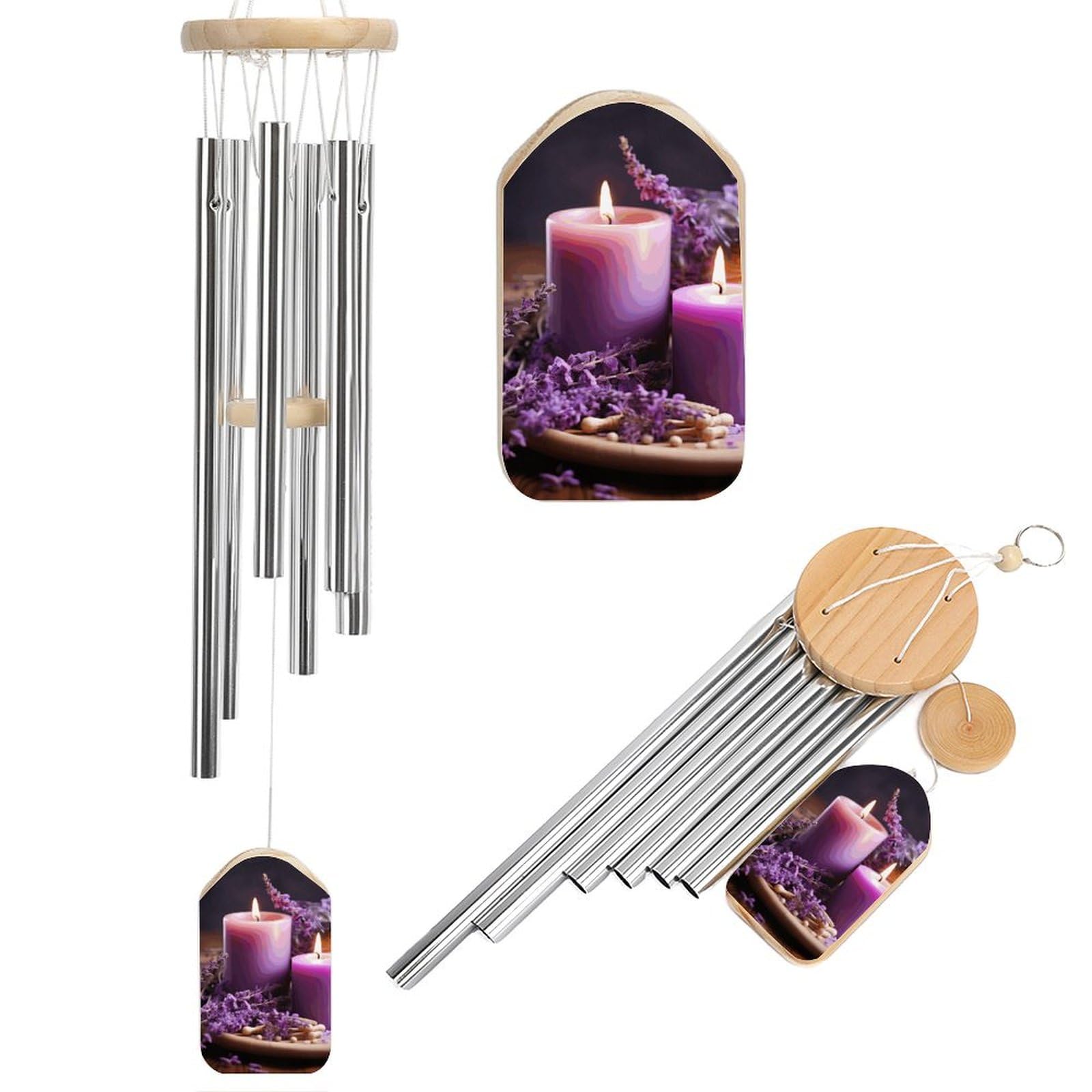 Outdoor Wind Chimes, Purple Lavender with Candles Printed Wind Chimes,Simple Wind Chimes,Curtain Wind Chimes for Home Decoration