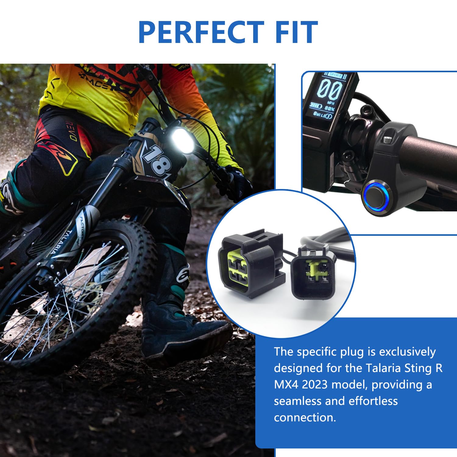 Aluminum Blue Halo LED Headlight Kill Switch Plug and Play Water-Resistant Compatible with Talaria Sting R MX4 2023