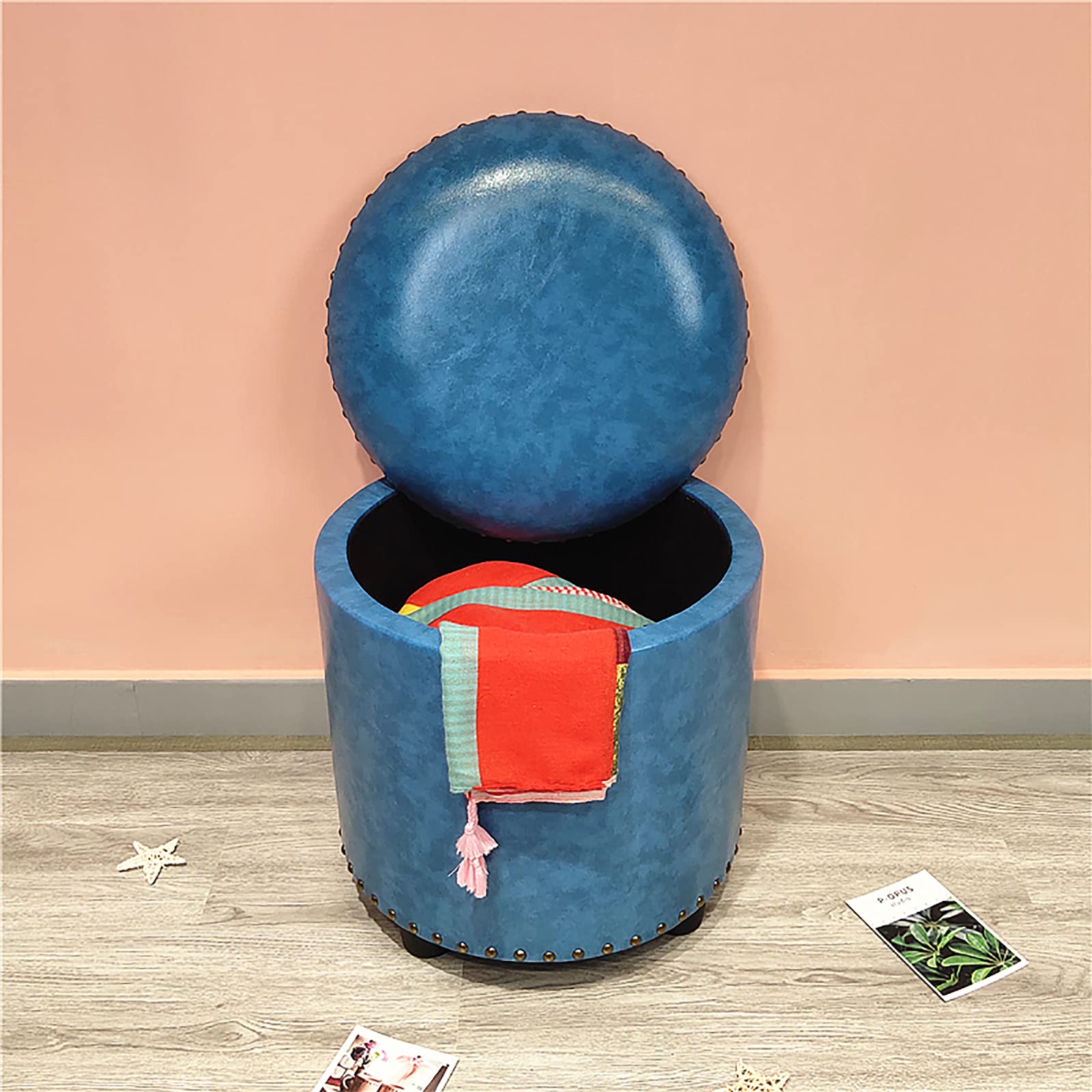 Pouf de rangement rond en similicuir tabouret 40x40x42cm