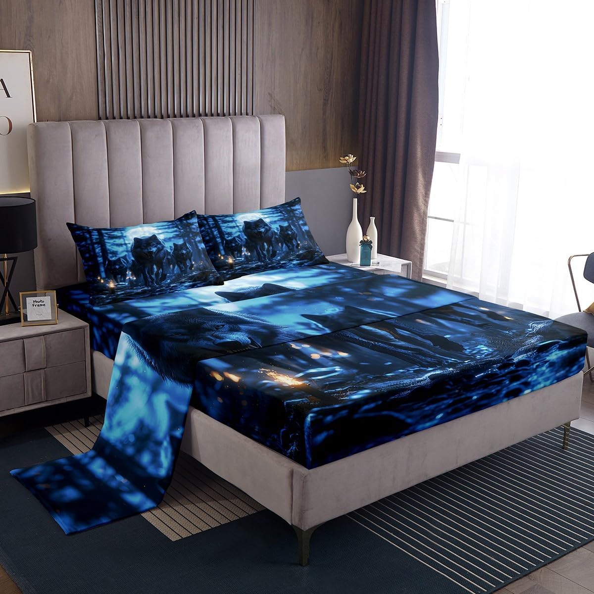 Feelyou Cow Fur Sheet Set for Girls Boys Kids Queen Size Irregular Fur Sheets with Deep Pocket Fitted Sheet Room Decorative Western Farm Animal Skin Bed Sheets Set Black Beige Bedding Set