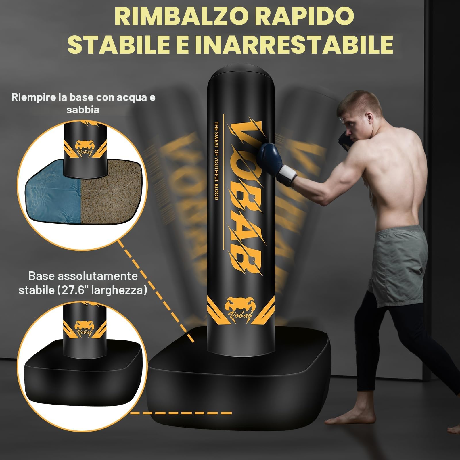 Sacco da boxe autoportante 175 cm, allenamento MMA, Muay Thai e fitness, supporto gonfiabile per kickboxing, attrezzatura essenziale