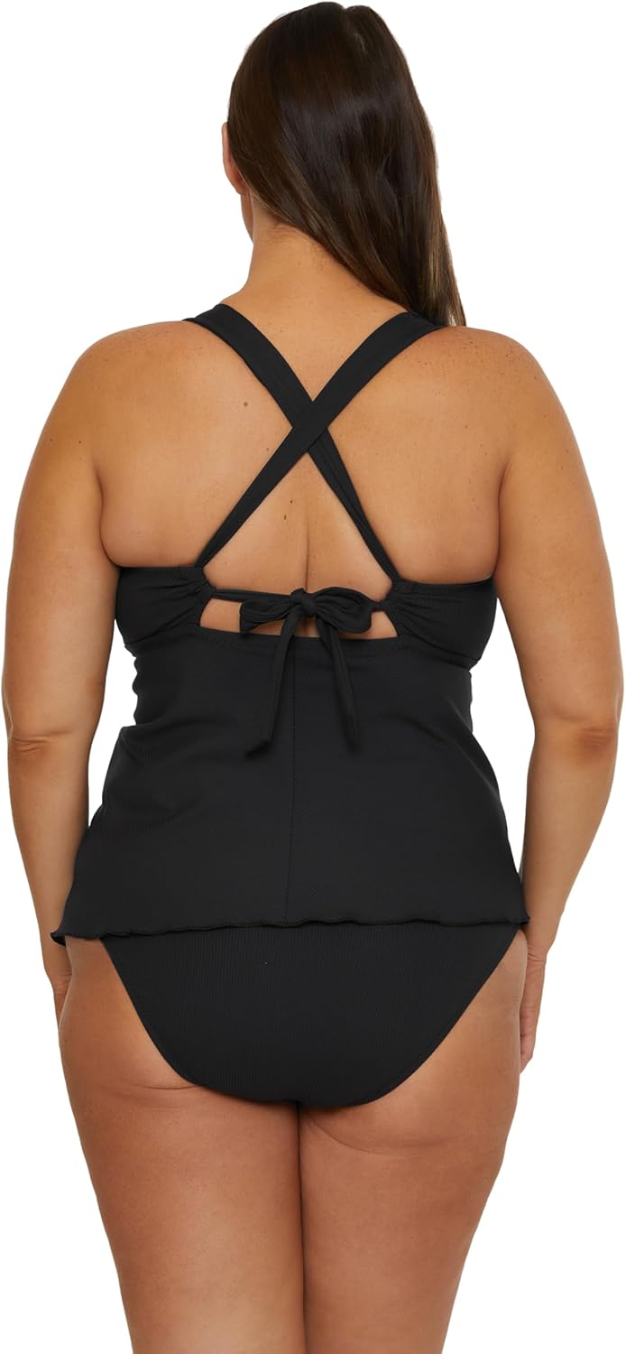 BECCA ETC. Womens Modern Edge Plus Size Bandeau Tankini, Adjustable, Tie Back, Swimsuit Tops for Women - Image 2