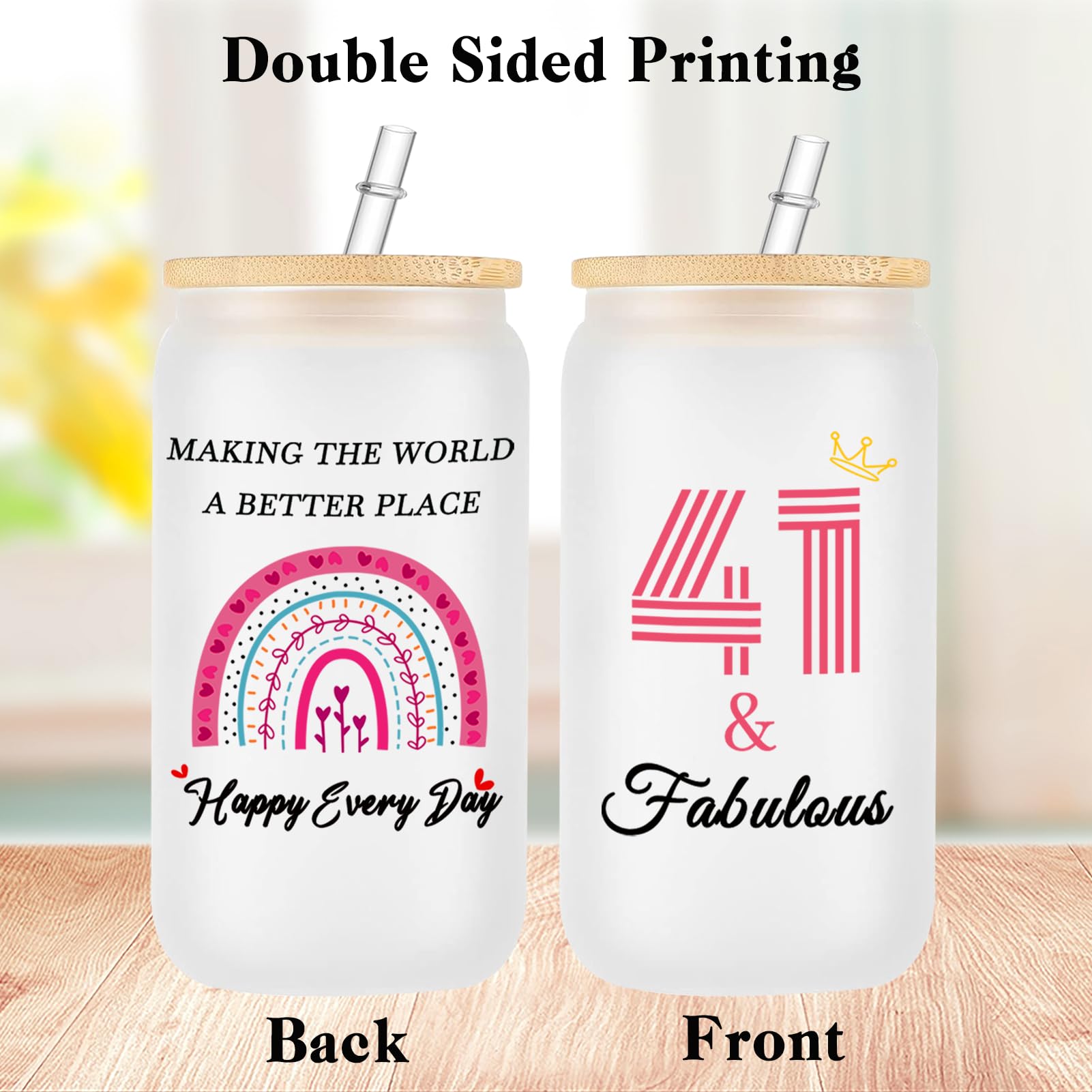 ERYUWOZA 41th Birthday Gifts, 41th Birthday Decorations for Her, Women, Wife, Mom, Sister, Daughter, Friends, 1984 Turning 41 Year Old Birthday Glass Cup with Straw and Lid, 16oz