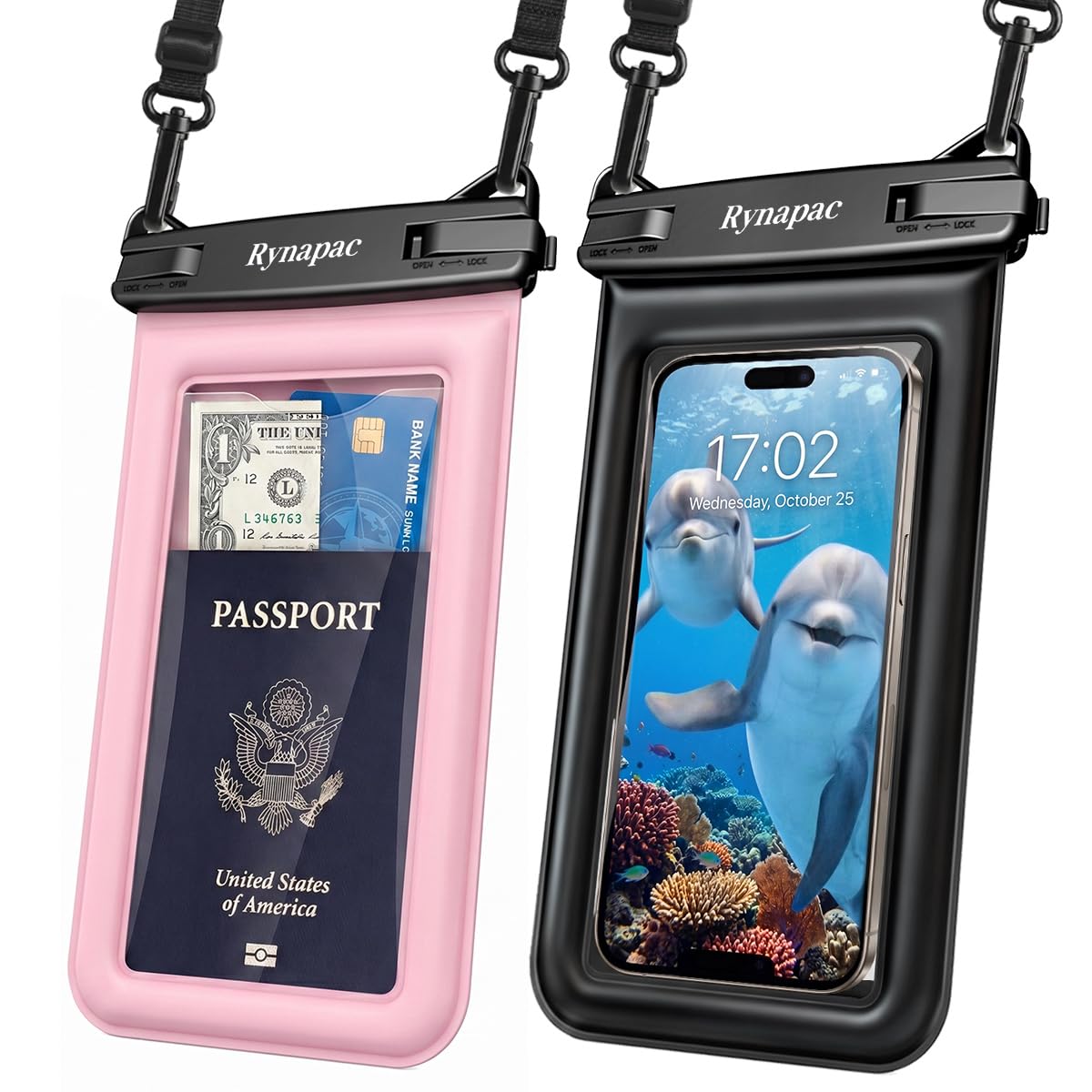 Rynapac Floating Waterproof Phone Pouch [Up to 8.5"] - 2 Pack IPX8 Waterproof Phone Case with Lanyard for iPhone 17 16 15 Pro Max, Galaxy S26 S25