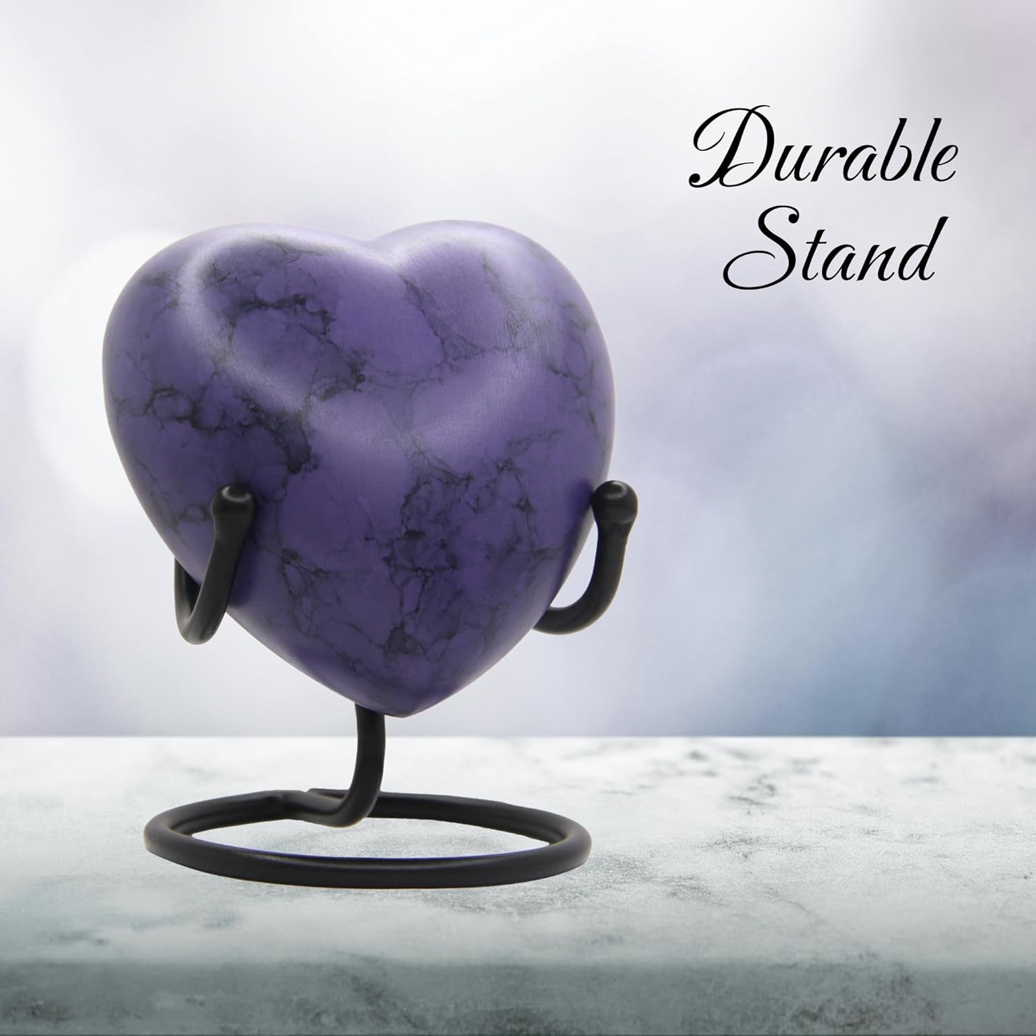 Heart Urn for Human Ashes – Small Purple Marble Keepsake with Stand – Mini Cremation Urn for Women, Men, Infants – Elegant Heart-Shaped Memorial