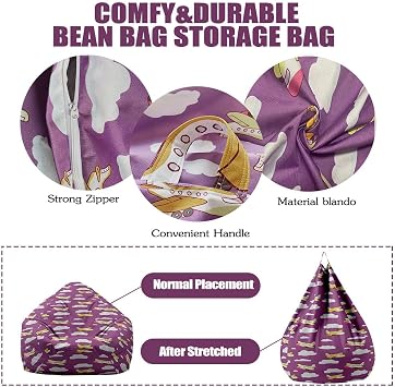 Morbuy Bean Bag Chair Cover for Kids Adults (No Filler), 3D Starry Sky Soft Lazy Sofa Bed Cover Washable Oversized Storage Bean Bag Cover for Living Room, Indoor, Outdoor (Purple Blue,S)