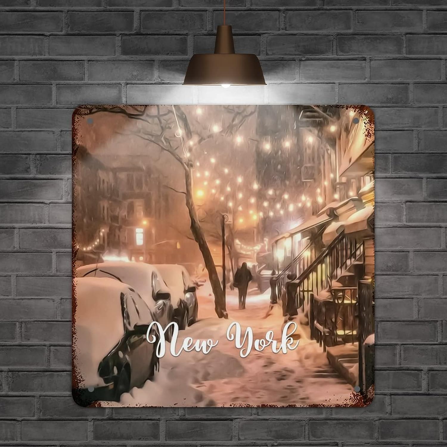 Retro Metal Tin Sign New York USA New York Cityscape Signs Popular Country City Souvenir Wall Art Rustic Wall Decor for Bedroom Kitchen Cafe Bar Office Garage 12x12 inch image 2