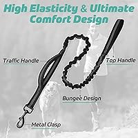 Vista 4 de rabbitgoo Correa táctica elástica para perro con absorción de golpes, correa de entrenamiento militar con 2 asas de control acolchadas para perros