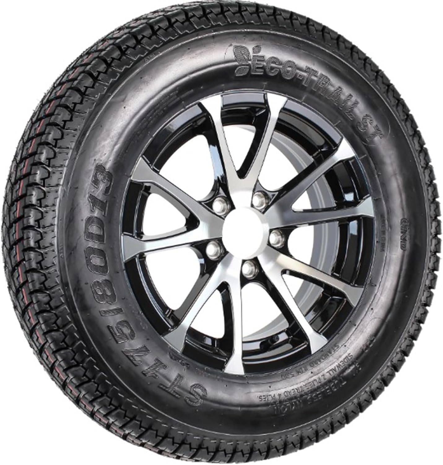eCustomrim Trailer Tire ST175/80D13 Load Range C 13X5 5-4.5 Avalanche Black Aluminum Rim