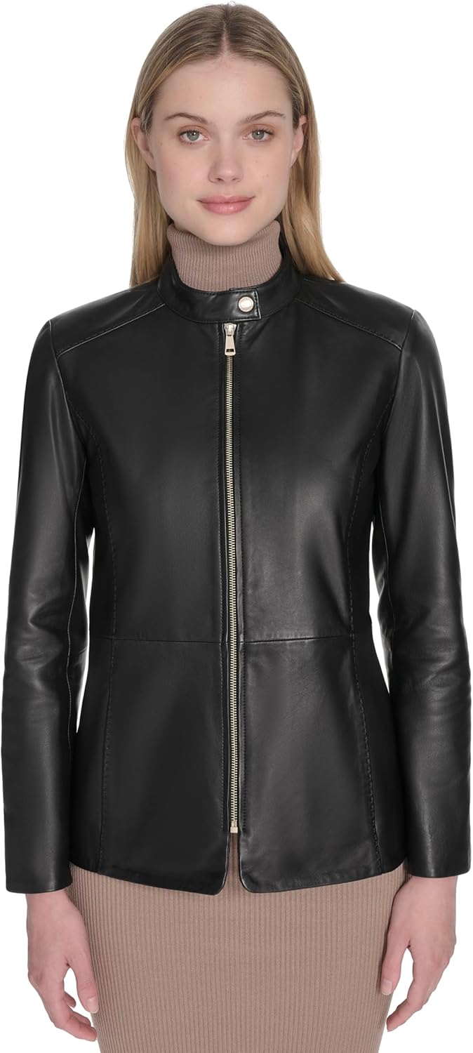 Cole Haan womens Leather Hand Stitched Details Classic Jacket