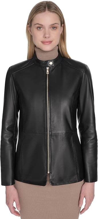 Cole Haan Womens Leather Hand Stitched Details Classic Jacket